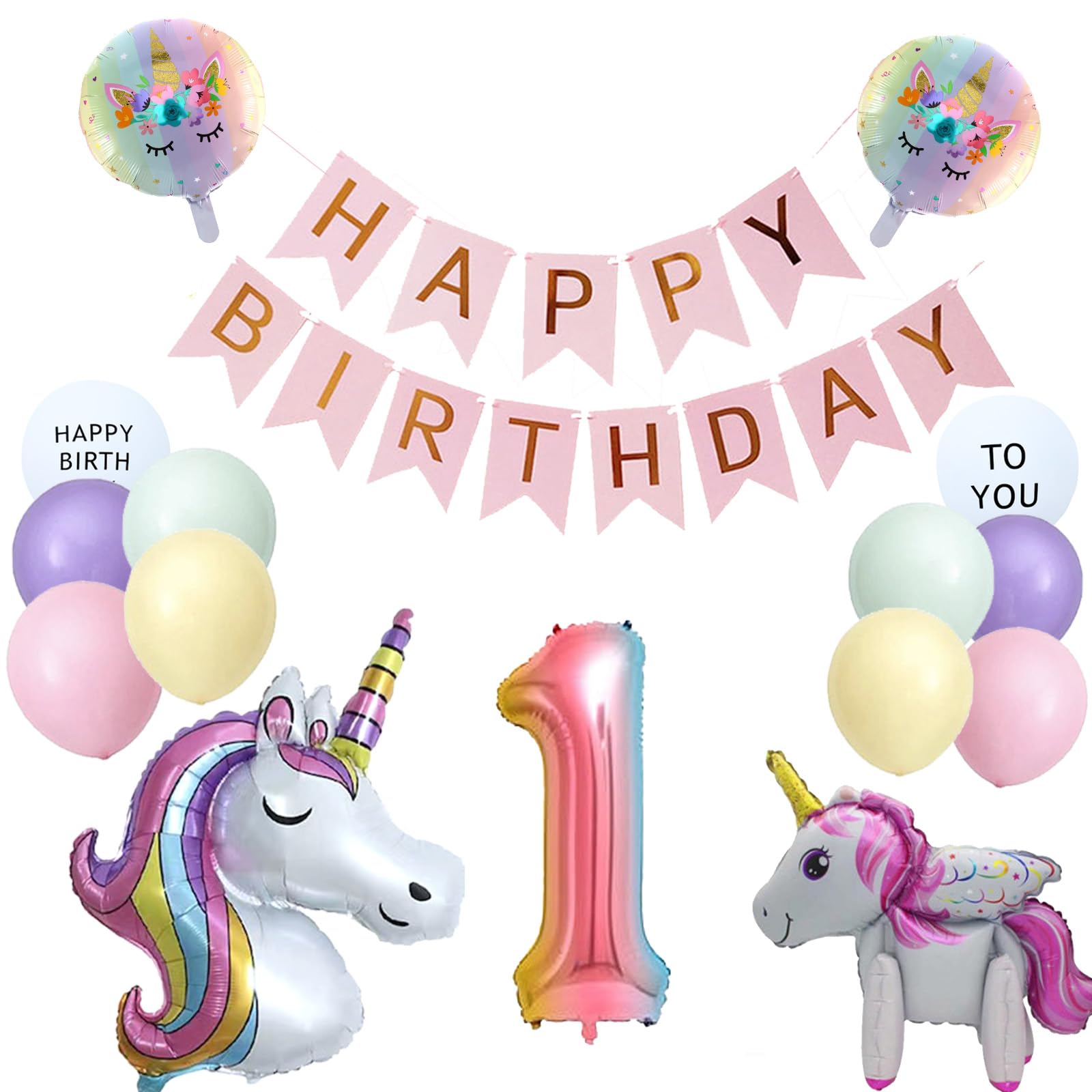 Amazon | 女の子 1歳 誕生日 バルーン ユニコーン風船 飾り付け セット